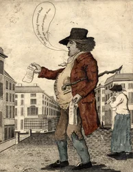 Balladsäljare, tidigt 1800-tal (handkolorerad gravyr)