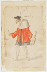 En musiker från Ballet du Serieux et du Grotesque, 1627 (brunt bläck & wc på lagt papper)
