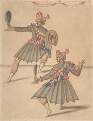 Teckning av två "amerikaner" för Ballet de la Douairière de Billebahaut, 1626.