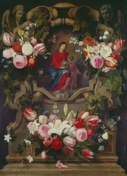 Blomkrans med Madonna och barn