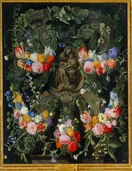 Madonna i en blomsterkrans (olja på duk)