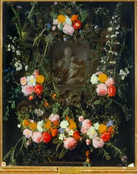 Madonna i en blomsterkrans (olja på duk)
