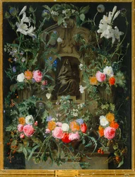 Jungfru Maria i en blomsterkrans (olja på duk)