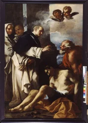Saint Anthelmus tar hand om en sjuk man (olja på duk)