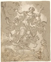St Rosalia i ära med döende och löpande figurer och en manlig halvlängd undertill
