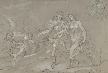 The Rape of Helena, tergo: Studie av en knästående naken mansfigur, sent 1600-1700-tal.