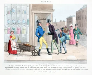 Vis A Vis, illustration från "fashionabla borrar eller kylare i High Life" av Peter Quiz, pub. Thomas McLean, London 1824 (handfärgad gravyr)