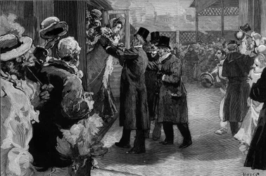 Louise Michel återvände till Frankrike (1830-1905) efter sin deportation för sitt deltagande i Pariskommunen. Den välkomnades på Saint Lazare station (Saint-Lazare) av Henri Rochefort (1831-1913), Louis Blanc (181-1882) och George Clemenceau (1841-1929).
