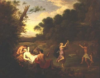 Bacchic Revel i ett skogslandskap