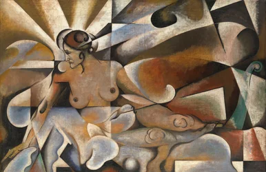 Kubistisk kvinna, av Baranov-Rossine, Vladimir Davidovich (1888-1942). Olja på duk, ca. 1920. Mått: 101x153,5 cm. Privat samling