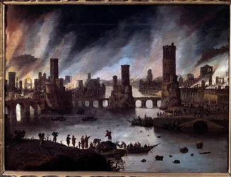 Vy över Trojas eld Målning av Daniel van Heil (1604-1662) Besancon från 1600-talet. Musee Des Beaux Arts - Vy över bränningen av Troja. Målning av Daniel van Heil (1604-1662)