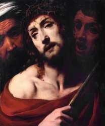 Kristi hån Den lidandes ansikte Kristus har törnen. Målning av Daniele Crespi (1598-1630) Basilica San Giovanni från 1600-talet, Busto Arsizio Italien