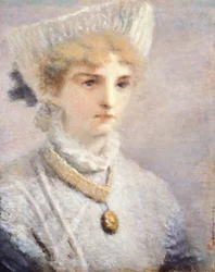 Flicka i vitt av Daniele Ranzoni (1843-1889)