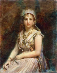 Sittande kvinnofigur, av Daniele Ranzoni (1843-1889), olja på duk, 57,5x46 cm