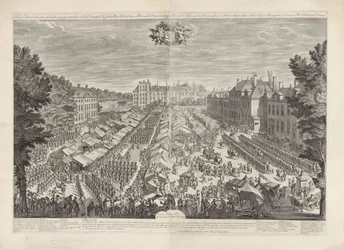Haagmässan med prinsen och prinsessan av Orange, 1686 Haagmässan med det stigande hamburgersignet presenterar för hennes kungliga högheter min herre prinsen och fru prinsessan av Orange / Foire de la Haye, avec les bourgois sous les armes, sa