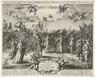 Allegoriskt triumfande inträde av Frederick Henry, 1629 Victori-Waeghen vanden Serene Airways Prince of Orangien, Grave of Nassou etc. (titel på objekt)