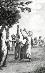 Dansande flickor i Egypten, hämtat från Niebuhrs resor genom Arabien och andra länder i öst, 1792