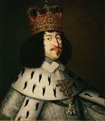 Kung Fredrik III av Danmark och Norge i kröningsdräkt ...