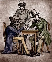 Sören Kierkegaard spelar schack (penna och bläck med tvätt på papper)