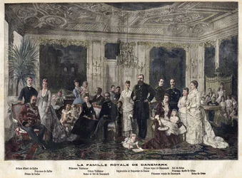 Danmarks kungliga familj (färgad gravyr)