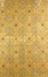 En takpanel, med återkommande abstrakt bladdesign i olivgrönt, ockra, rött och gult, ca 1893