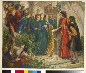 Beatrice möter Dante på en bröllopsfest förnekar honom hennes hälsning, 1860-talet