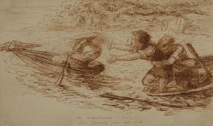 Båtsmän och siren, ca 1853 (penna och bläck på papper)
