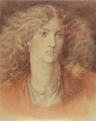 Head of a Woman, kallad Ruth Herbert, 1876 (röd och svart krita på papper)