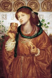 ""The Cup of Love"" Målning av Dante Gabriel Rossetti (1828-1882) cirka 1867 Dim 52,6 x 35,9 cm Art Gallery of South Australia Adelaide Australia