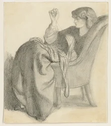 Lachesis: Studie av Jane Morris sittande i en stolsömnad, 1860-talet