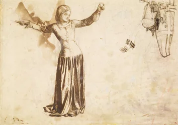Launcelot vid Shrine of the Holy Grail, 1857, Study for Guenevere