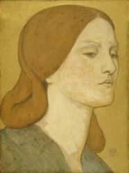 Nr 1575 Huvud av en flicka i en grön klänning (Elizabeth Siddal), 1850-65