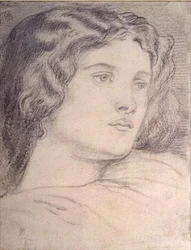 Porträtthuvud av Fanny Cornforth, ca 1862-5 (penna)