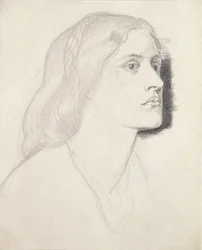 Porträtt av fröken Ruth Herbert, troligen 1858 (grafit med penna och svart bläck på vitt papper)