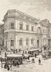 Evangelisk kyrka på Via Nazionale, Rom, Italien, gravyr efter en teckning av Dante Paolocci, ur L