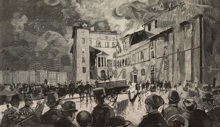 Eld av israeliska skolor 1893, Rom, Italien, gravyr efter teckning av Dante Paolocci, från L