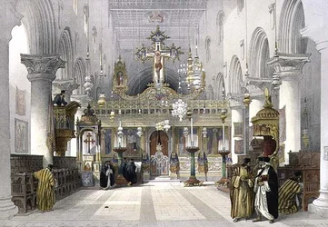 Kapell i klostret St. Catherine på berget Sinai, 21 februari 1839, skylt 112 från volym III av "Det heliga landet", graverad av puben Louis Haghe (1806-85). 1849 (lito)