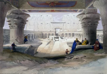 Edfu tempel, gravyr från teckning av David Roberts (1796-1864), från Egypten och Nubien
