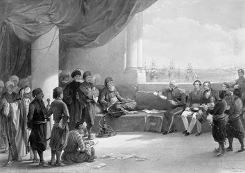 Intervju med vicekungen av Egypten på hans plats i Alexandria, från "Egypten och Nubien", litografisk av Louis Haghe