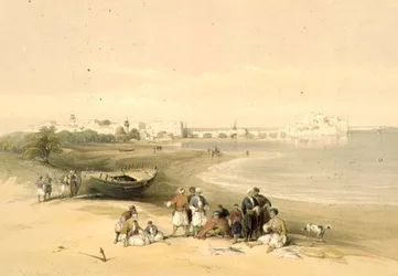 Sarda, antika Sidon, 28 april 1839, skylt 73 från volym II av "Det heliga landet", graverad av puben Louis Haghe (1806-85). 1843 (lito)