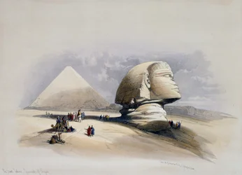 Vy över Giza Necropolis, gravyr från design av David Roberts (1796-1864)