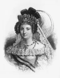 Porträtt av Maria Cristina de Borbon (1806-1878), drottning gemål av Spanien från 1829 till 1833, och drottning regent från 1833 till 1840, gravyr