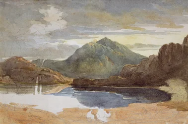 En sjö i norra Wales, Snowdon i fjärran (wc på papper)