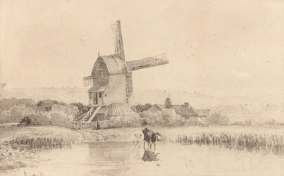 Boskap vattnade vid en väderkvarn på Dulwich Common, 1811