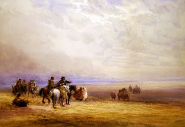 Förbereder sig för att korsa Lancaster Sands (akvarell på papper)