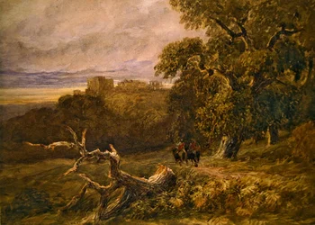 Resenärer nära Hardwicke Castle (akvarell på papper)
