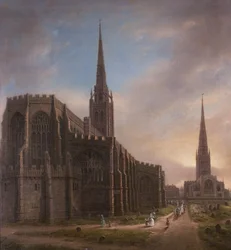 St. Michaels och Holy Trinity Churches, från nordöstra, Coventry, 1849