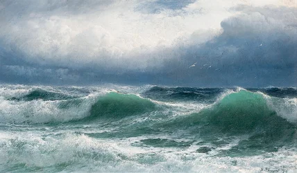 Stormigt hav med genomskinliga bränningar, 1894