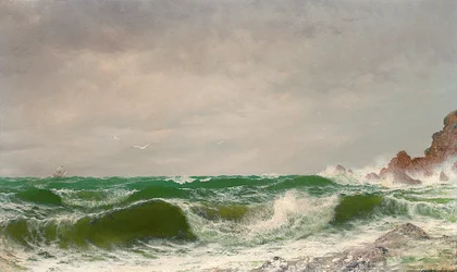 Vågor som bryts mot en klippig kust, 1885
