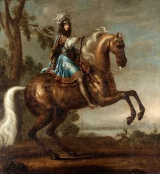 Portrait equestre de Charles XI de Suede (1655-1697) (Portrait of Charles XI of Sweden) - Olja på trä (124x115 cm) av David Kloecker Ehrenstrahl (1629-1698) - Privat samling